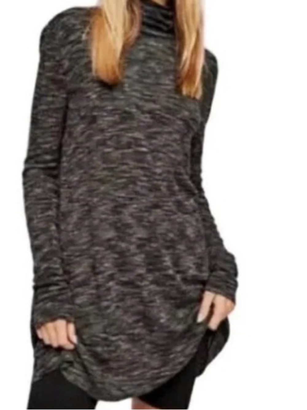 #1033 WE THE FREE Stone Cold Marled Turtleneck Black Tunic w Split Back